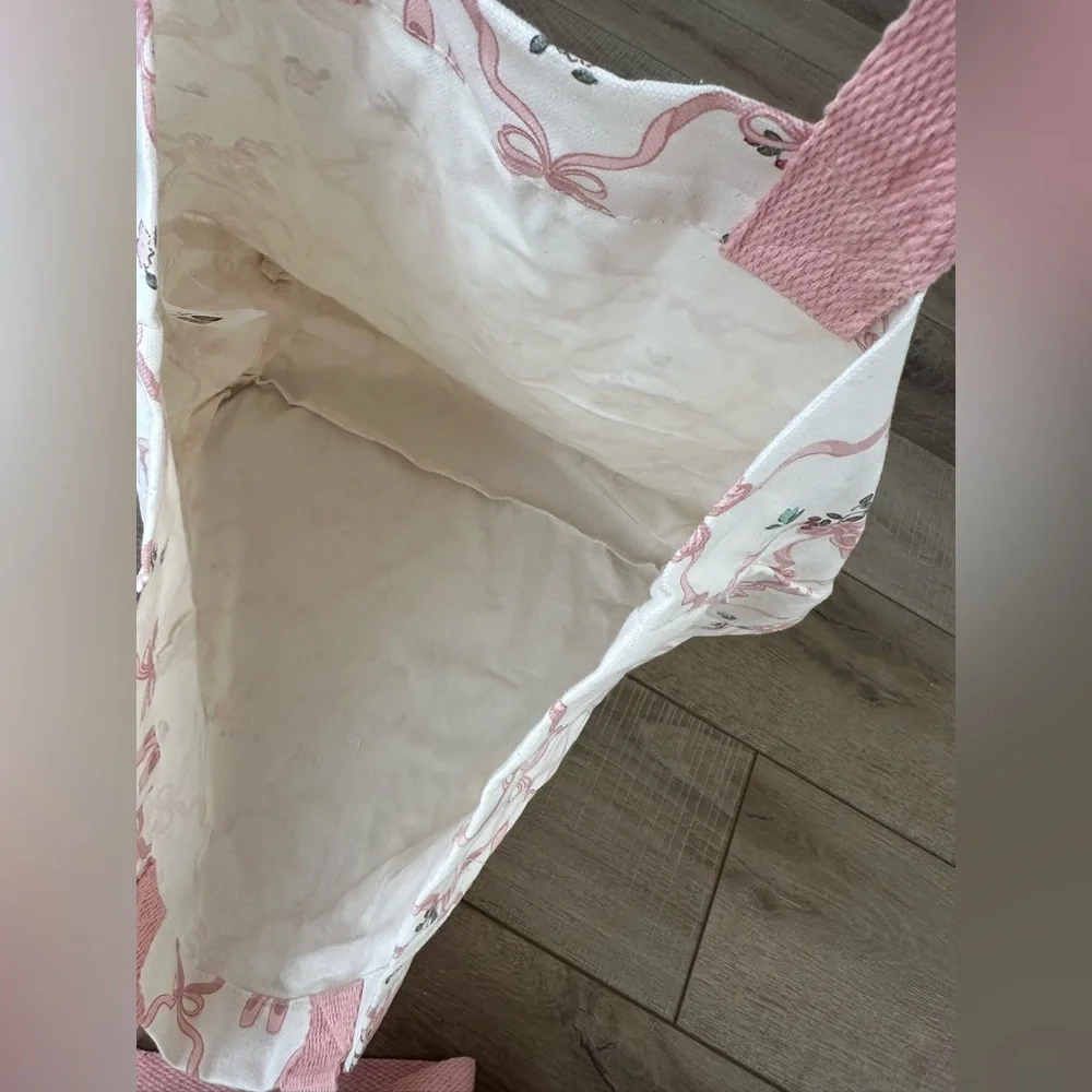 Viral Ballet Coquette Pink Bow Floral Reusable Canvas Shopper Tote Bag NWT - Picture 3 of 3